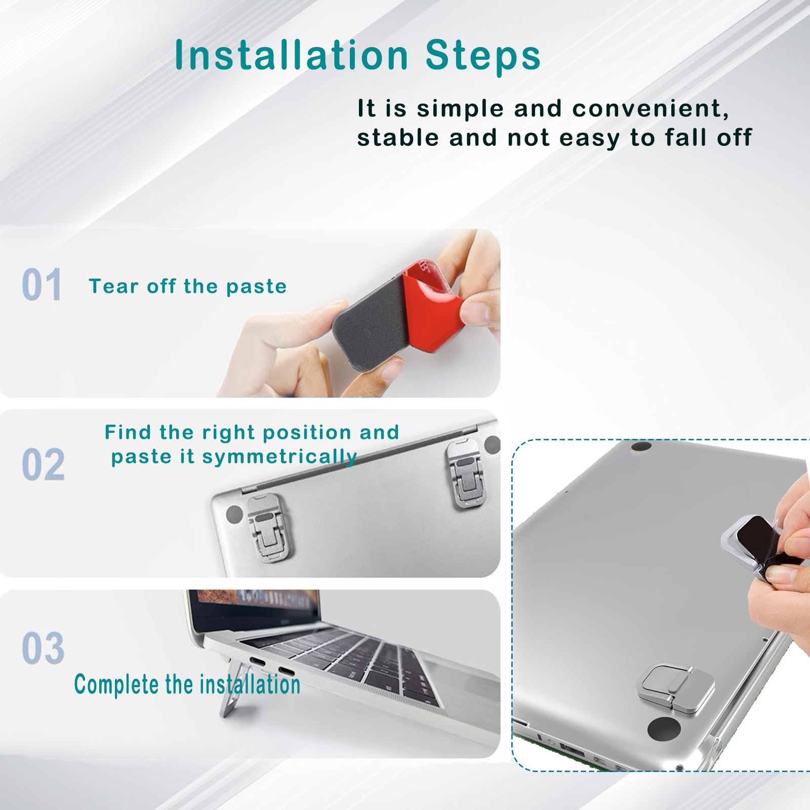 Подставка для ноутбука Mini Цинковый сплав Складная Портативная Подставка-лифтер для компьютерной клавиатуры с 2 регулируемыми углами Наклейка Невидимая Серебристый, фото №9 Подставка для ноутбука Mini Цинковый сплав Складная Портативная Подставка-лифтер для компьютерной клавиатуры с 2 регулируемыми углами Наклейка Невидимая Серебристый, фото №9