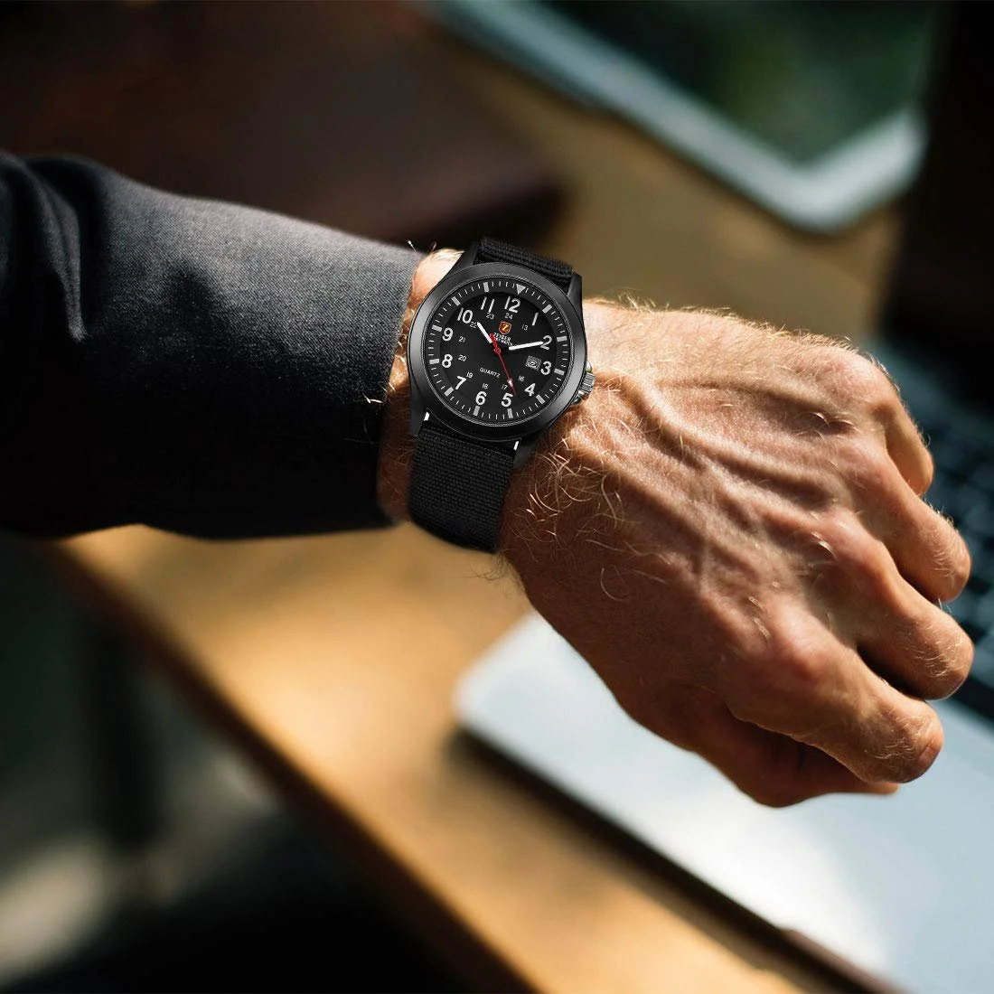 Мужские Кварцевые Аналоговые Спортивные Часы Zeiger Military с Датой, Нейлоновый Ремешок, фото №8 Мужские Кварцевые Аналоговые Спортивные Часы Zeiger Military с Датой, Нейлоновый Ремешок, фото №8