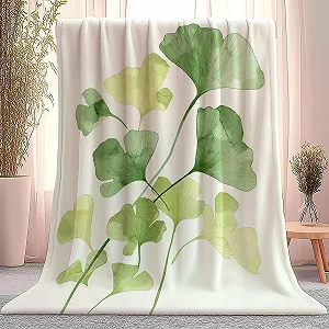 Одеяло Мягкое для дивана 130 x 150 см, Мягкое Теплое Акварель Ginkgobl	ters С принтом Зеленый Желтый Шерстяное одеяло - Покрывало для дивана для детей и взрослых - Фото 1