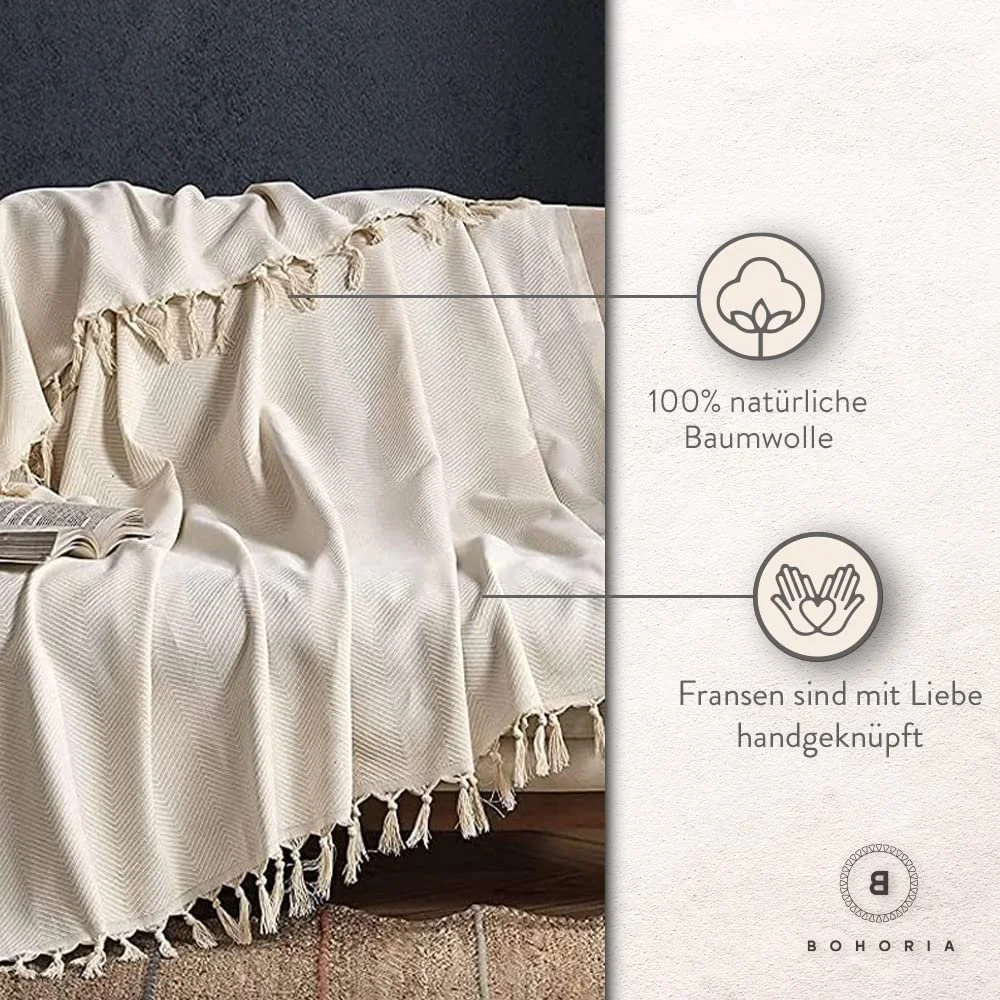 Покрывало Bohoria Очень большое 170 x 230 см, 100% хлопок, Накидка на диван, кресло и кровать, Мягкий плед, фото №5