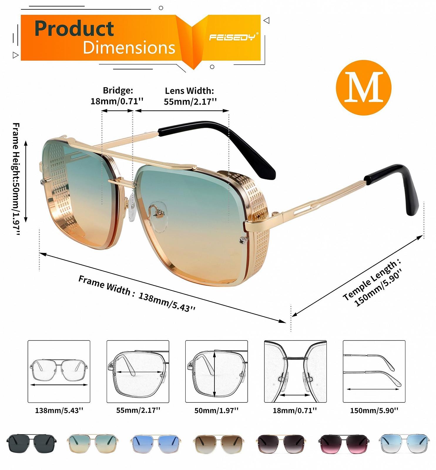 Сонцезахисні окуляри Квадратні FEISEDY Вінтаж 70-х 80-х Steampunk Великі з металевою оправою B2894, фото №5 Сонцезахисні окуляри Квадратні FEISEDY Вінтаж 70-х 80-х Steampunk Великі з металевою оправою B2894, фото №5