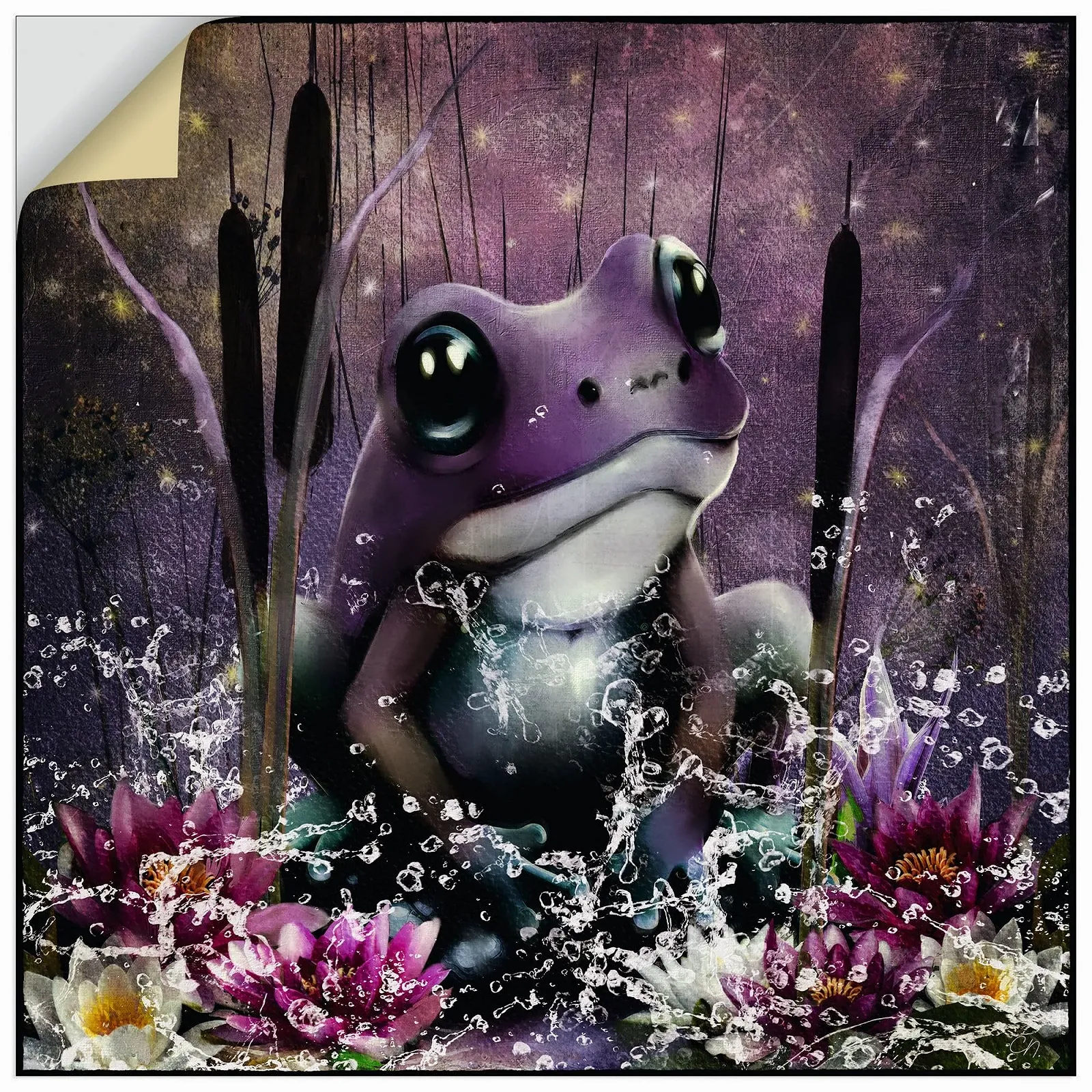 Наклейка на стіну ARTland U4VS 30 x 30 см Purple Frog Water Reeds Flowers Fairy Tale Garden Fantasy, фото №1