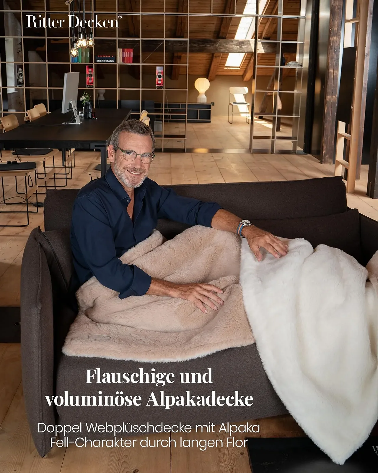 Покривало Ritter Decken La Paz Alpaca, 140 x 220 см, кремово-верблюжий, фото №2