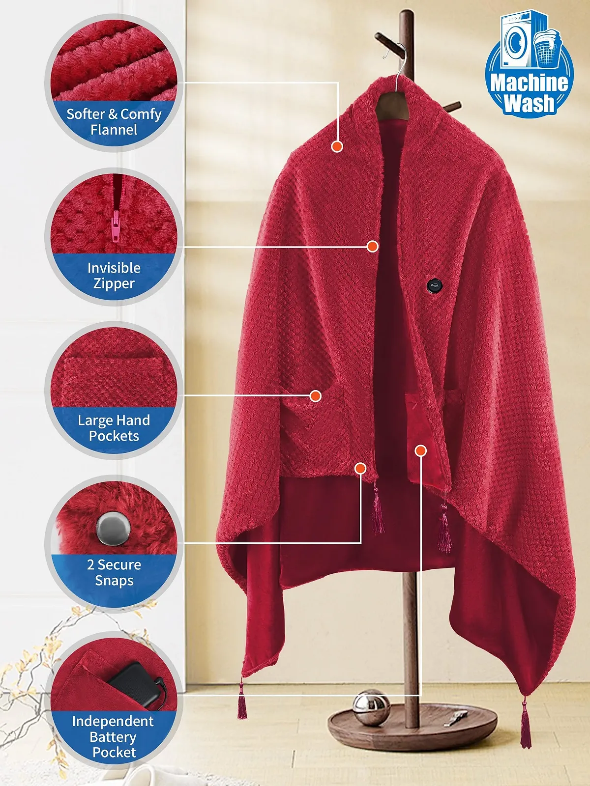 Электрическое одеяло Kintiwe беспроводное, грелка для шеи и плеч, 4 зоны нагрева, 3 уровня температуры, фото №5 Электрическое одеяло Kintiwe беспроводное, грелка для шеи и плеч, 4 зоны нагрева, 3 уровня температуры, фото №5