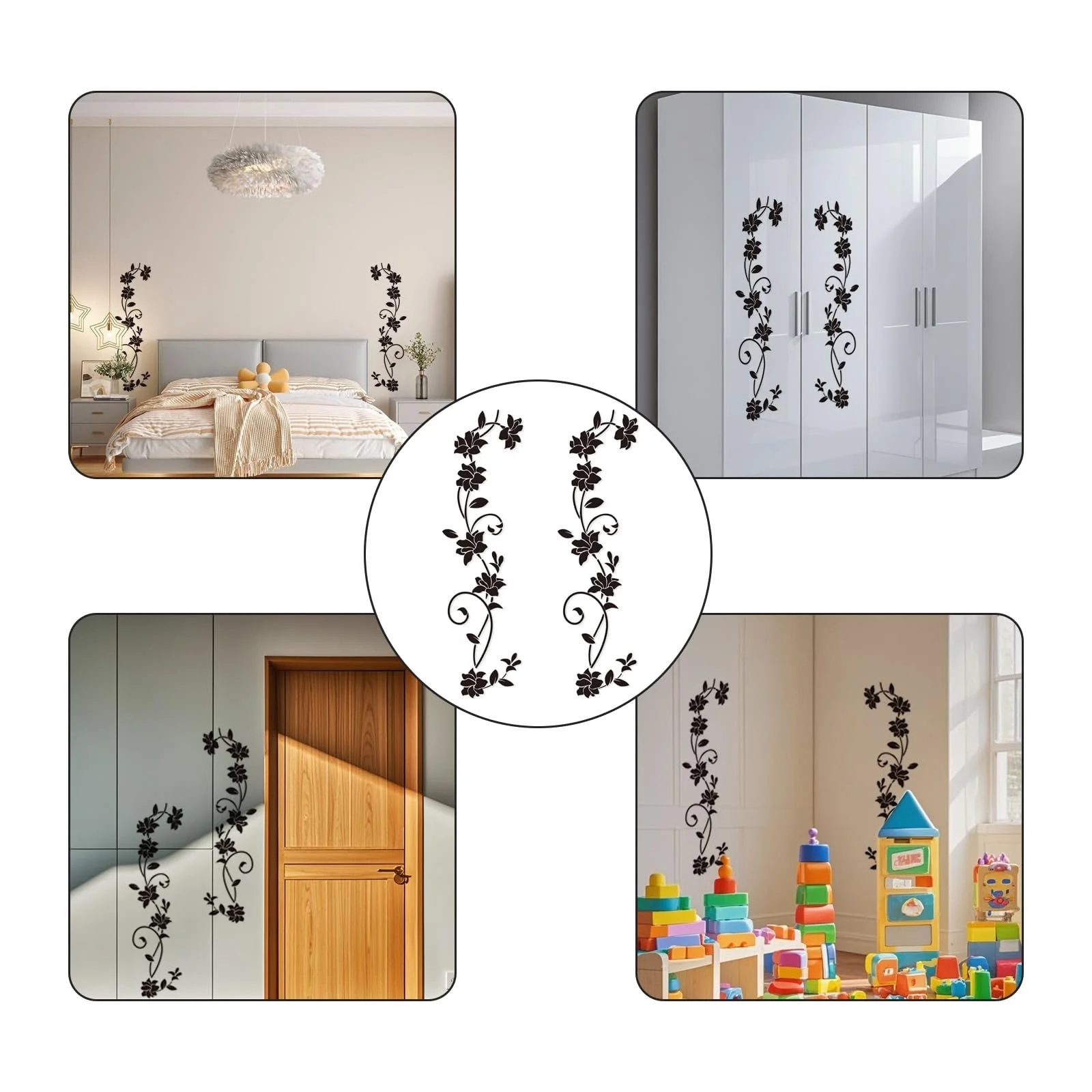 Набор наклеек на стену Цветочные узоры 2 шт. 105 x 30 см Черный, фото №4