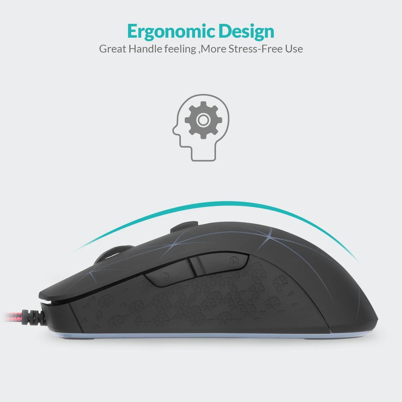 Мышь игровая Rii оптическая, 6 кнопок, 1200/1600/2400/3200 DPI, RGB, узор Burst, USB кабель 150 см, черная, фото №5