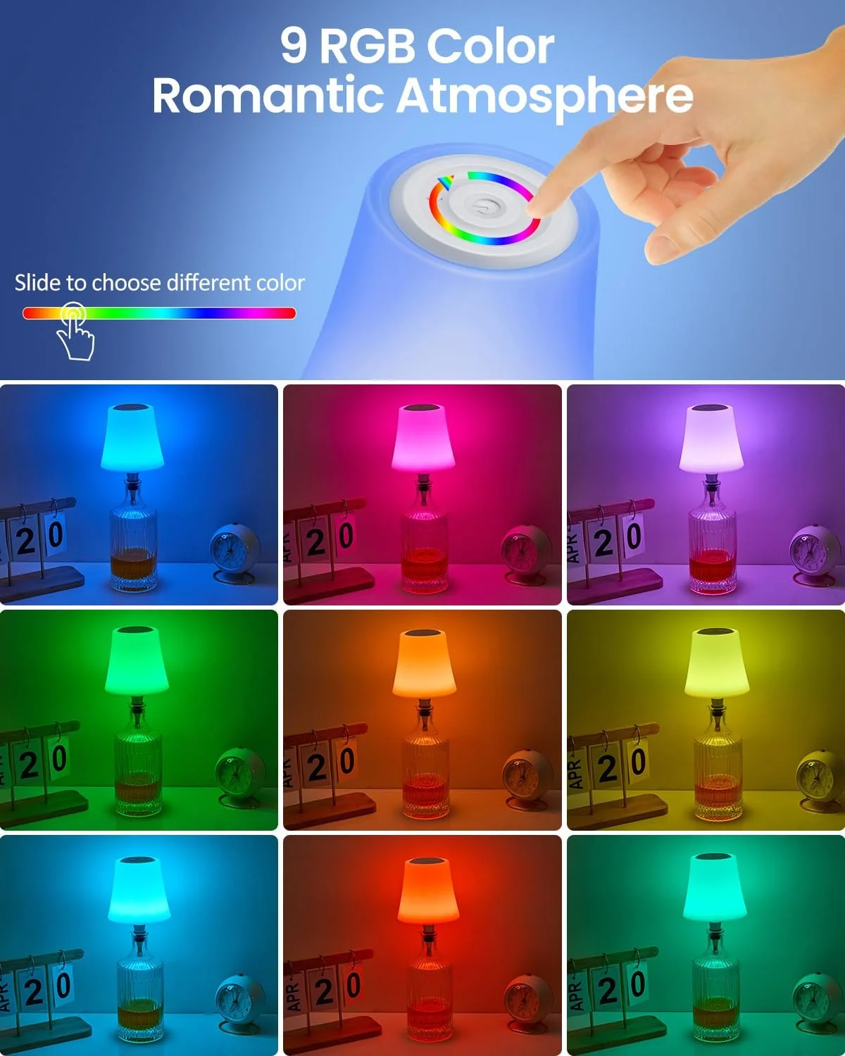 Настільна лампа для пляшок LED Бездротова 5200 mAh 7 режимів RGB IP54 Димована, фото №3