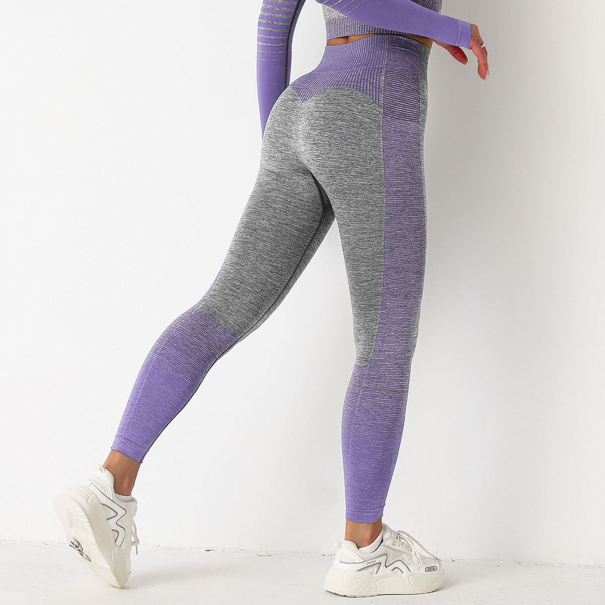 Леггинсы женские спортивные 9659 S серые с фиолетовым, фото №3