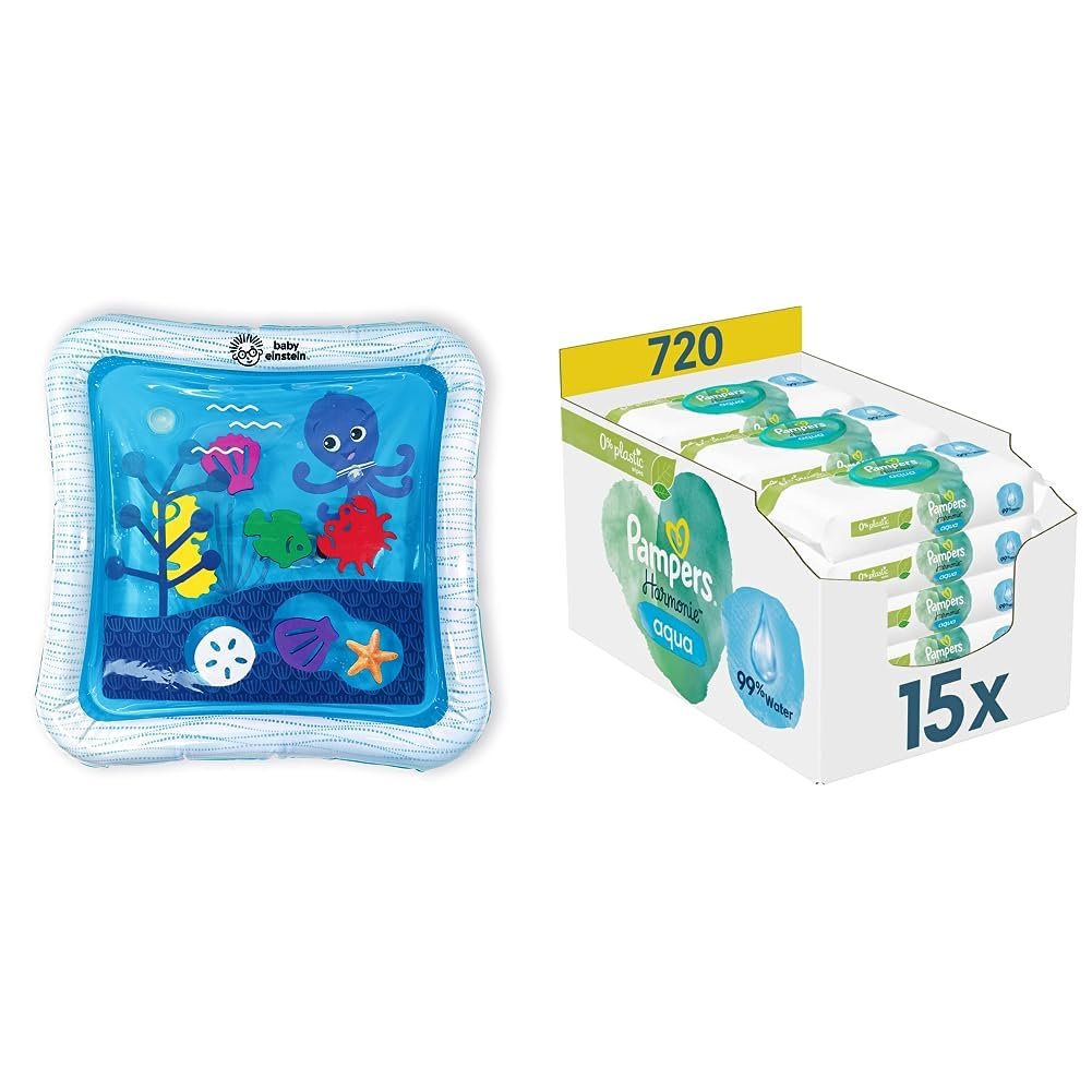 Влажные салфетки Pampers Harmonie Aqua Baby Box 720 штук (15 x 48) для нежной кожи с 99% содержанием воды и игрушка для ванны Baby Einstein Opus's Ocean of Discovery, фото №1