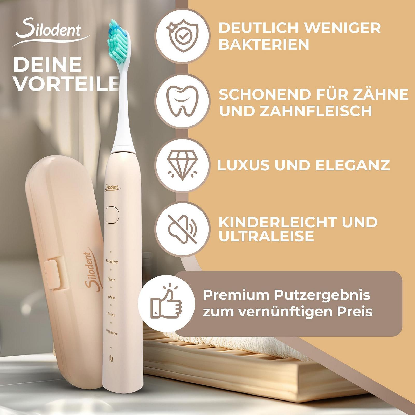 Електрична зубна щітка Silodent Champagne звукова 5 програм Дорожній футляр, фото №6