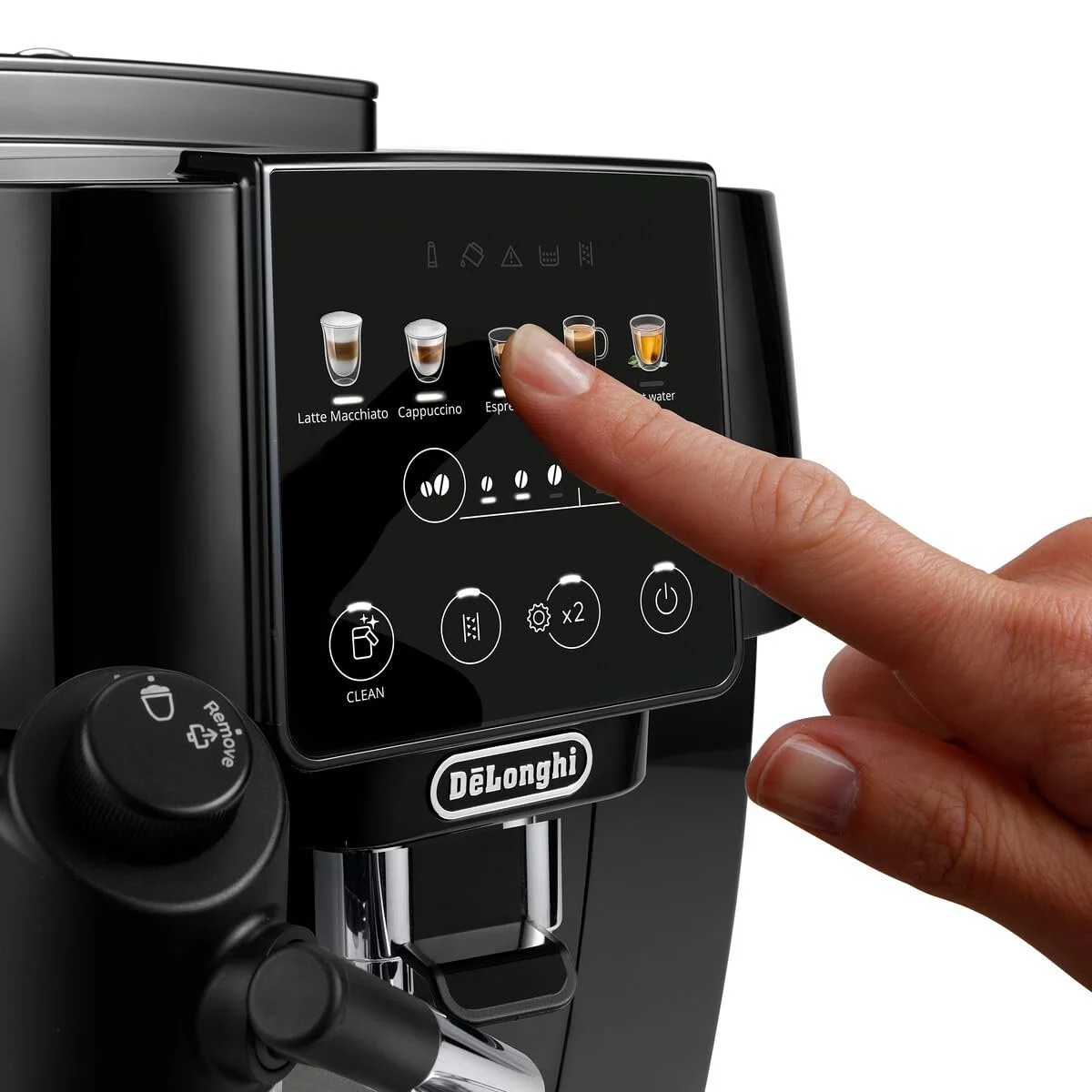 Кавомашина автоматична De'Longhi Magnifica Start ECAM220.91.B з системою LatteCrema для автоматичного капучино, 5 кнопок прямого набору, панель управління Soft Touch, функція x2, чорна, фото №8 Кавомашина автоматична De'Longhi Magnifica Start ECAM220.91.B з системою LatteCrema для автоматичного капучино, 5 кнопок прямого набору, панель управління Soft Touch, функція x2, чорна, фото №8