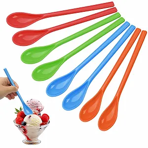 Набор из 16 яичных ложек, пластиковые длинные ложки, ложки для мороженого, пластиковые ложки, 4 цвета, пластиковые ложки, многоразовые, ложки для варенья, круглая головка для йогурта, десертного кофе, варенья, мороженого - Фото 1