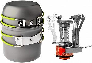 Набір посуду Shayson Camping Pot Set з газовою плитою, портативний алюмінієвий складаний набір для готування на 1-2 осіб - Фото 1
