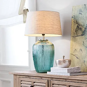 Настільна лампа LOBERON Fenis Скло Бавовна Кремова/Зелена synthetic.ua - Фото 1