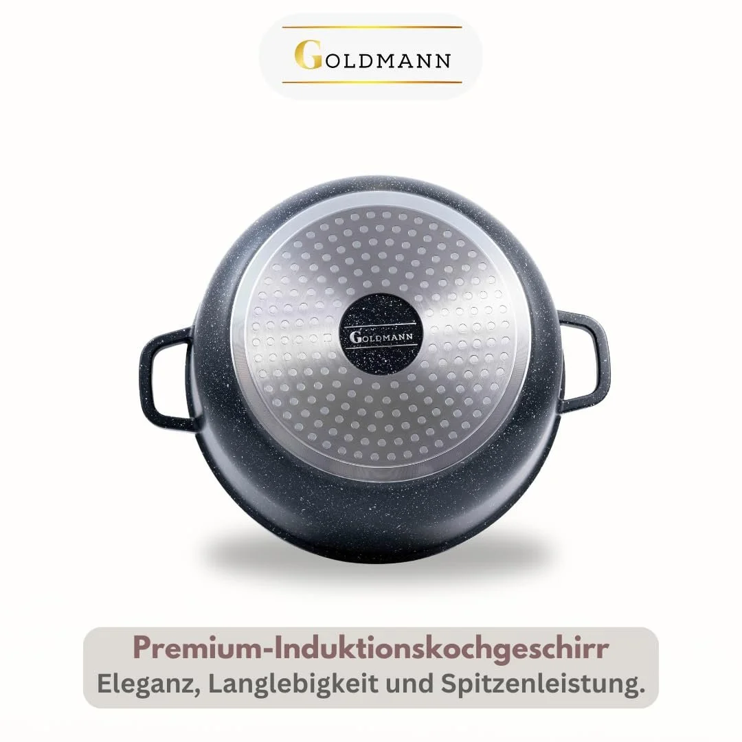 Каструля GOLDMANN 32 см з антипригарним покриттям та скляною кришкою, 9.9 л з мармуровим керамічним покриттям, фото №8 Каструля GOLDMANN 32 см з антипригарним покриттям та скляною кришкою, 9.9 л з мармуровим керамічним покриттям, фото №8