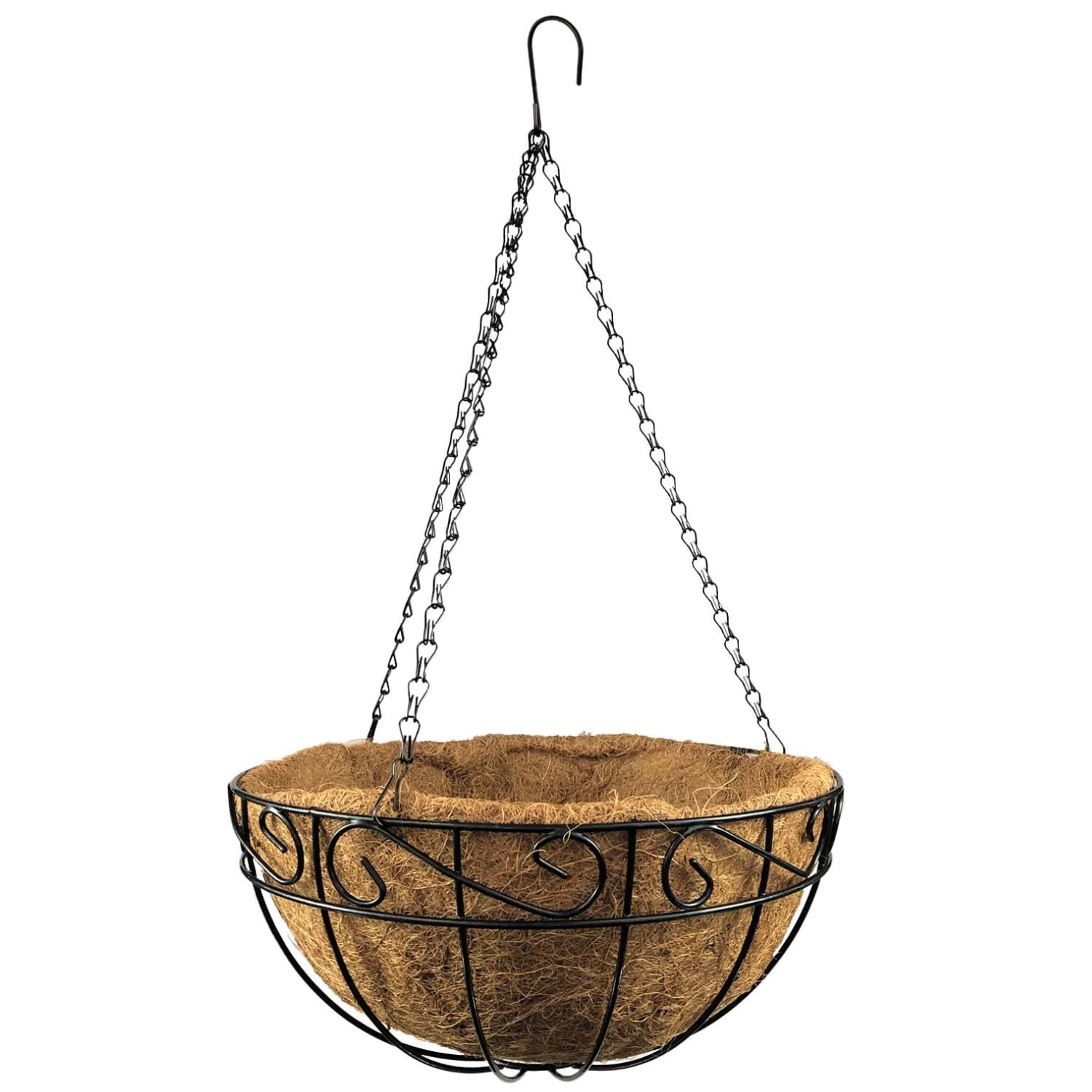 Підвісний кошик для рослин 30 см з кокосовим вкладишем Металевий Чорний, фото №6