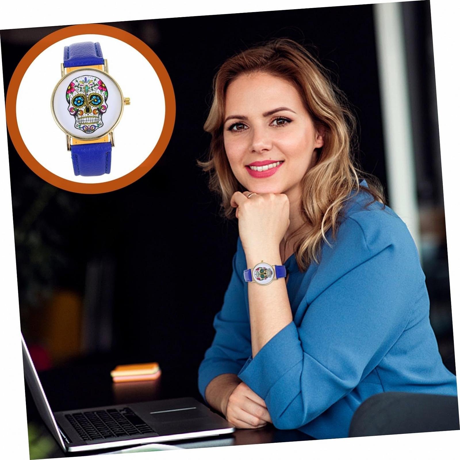 Женские часы Кожаный ремешок LIFKOME Punk Дизайн череп Кварцевые Розовый, фото №9