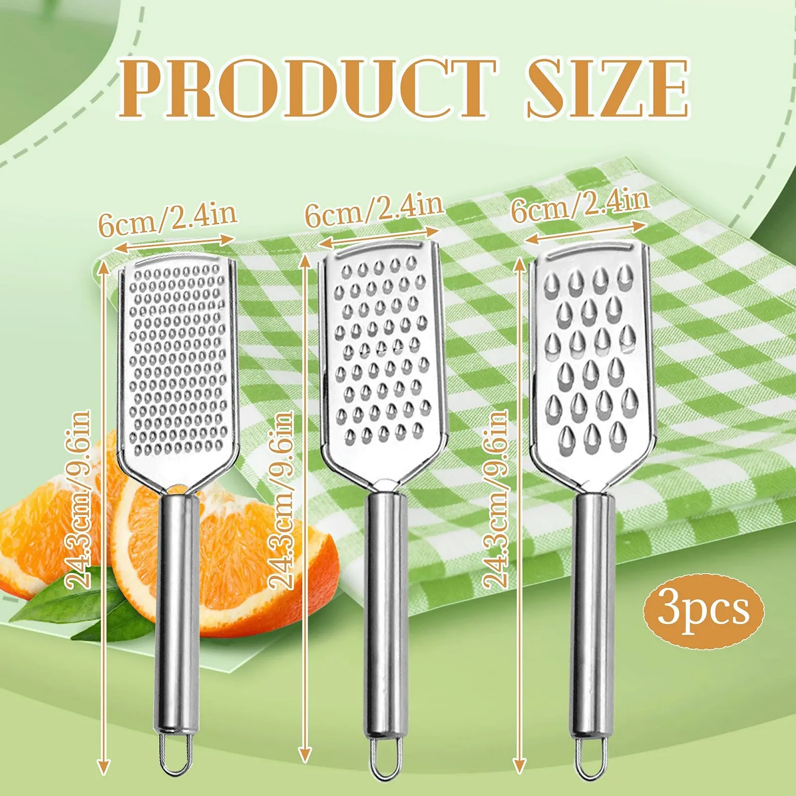 Міні-терка з нержавіючої сталі, 3 штуки, з різними розмірами отворів, фото №2