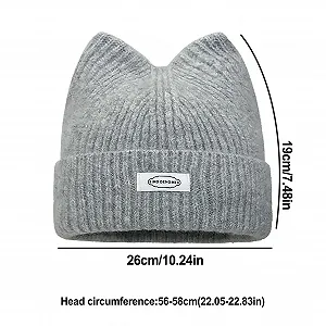 Вязаная Шапка с кошачьими ушками Светло-серая - Фото 1