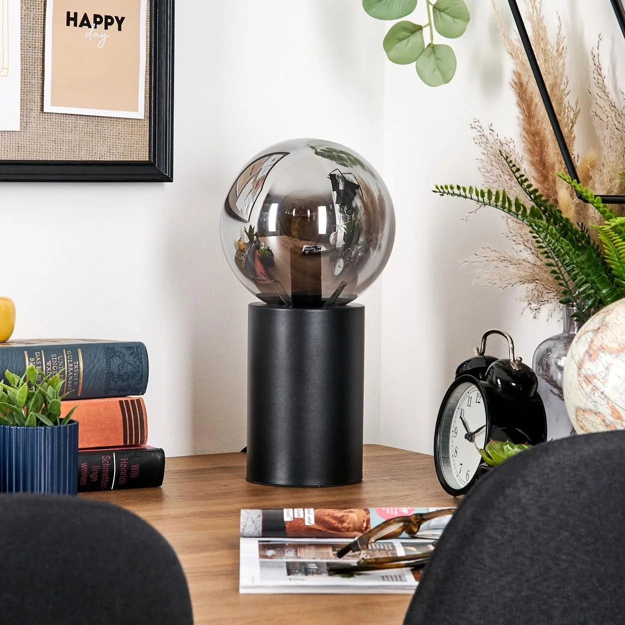 Настільна лампа HOFSTEIN Gastor метал/скло Ø 15 см E14 Чорний/Димчастий, фото №2