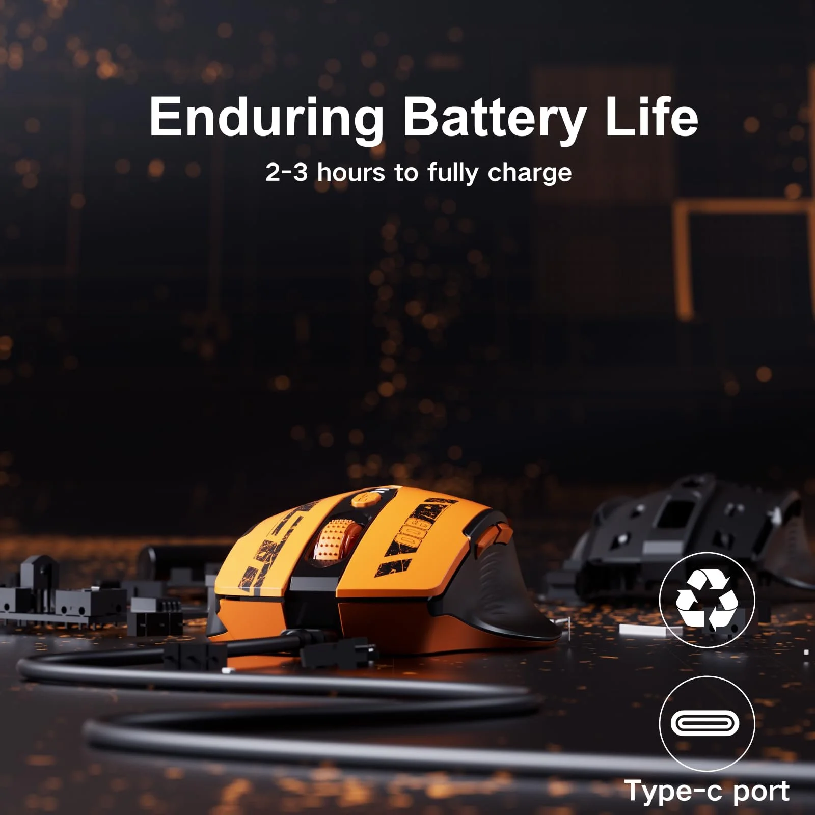 Мышь Беспроводная Uineer 2.4G USB Эргономичная 4 Регулируемых DPI Желтая, фото №5