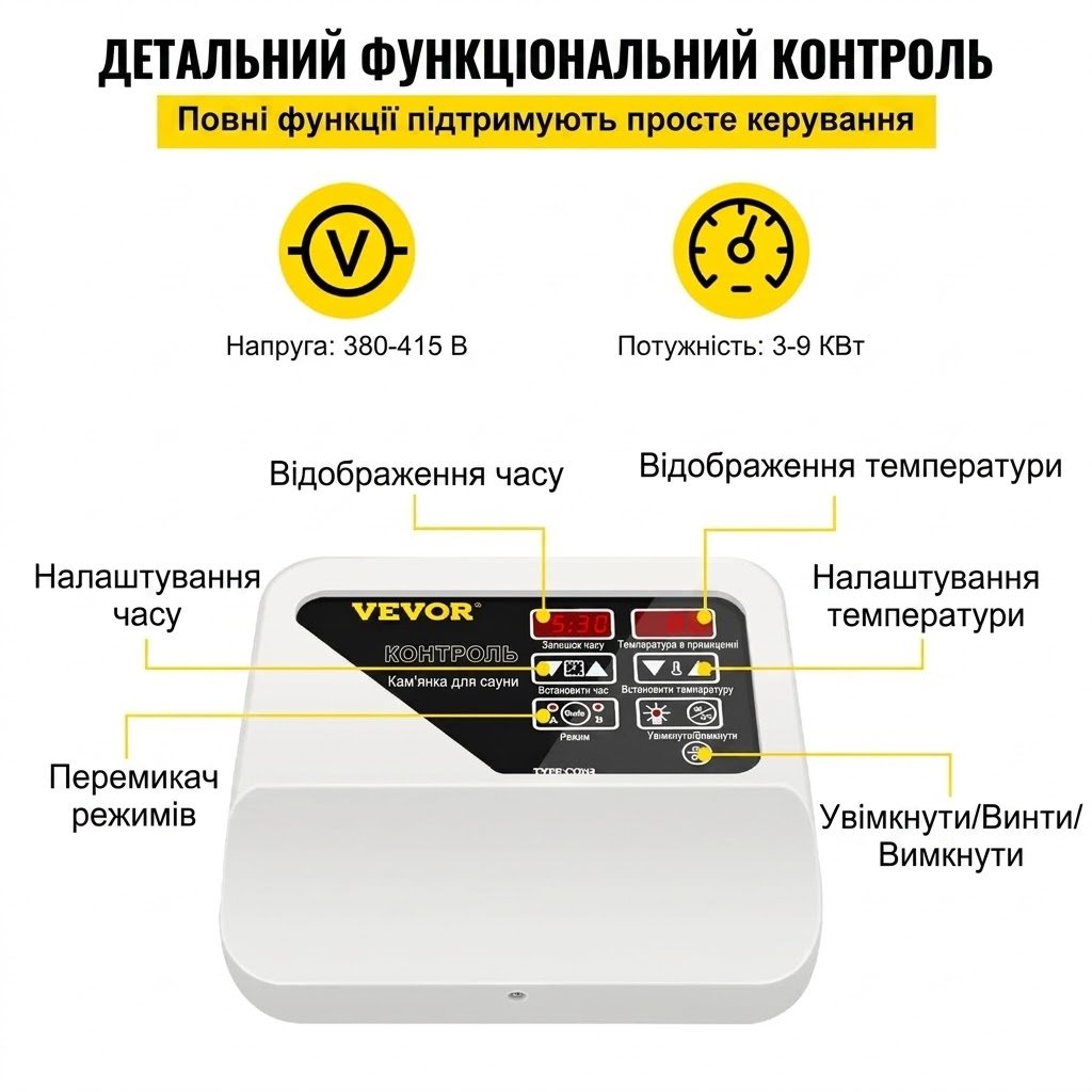 Внешний контроллер для сауны VEVOR FlowerW 3-9kw CON-1 Белый, фото №2