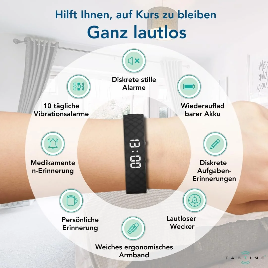 Будильник з вібрацією (інструкція німецькою мовою) - до 10 персональних будильників або нагадувань про прийом ліків на день, фото №3