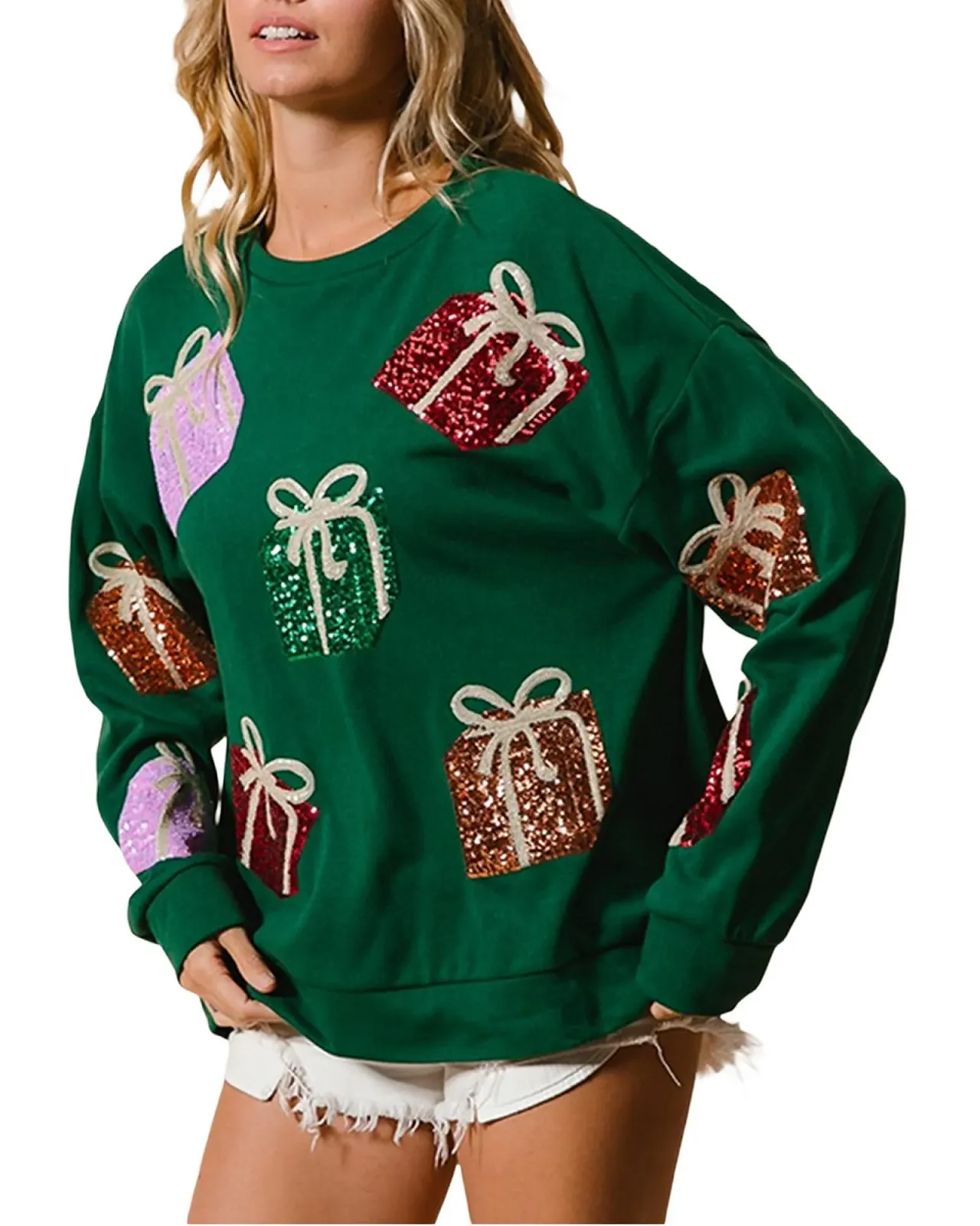 Жіночий Різдвяний Світшот SANSIWU Вільний Блискітки, фото №1 Жіночий Різдвяний Світшот SANSIWU Вільний Блискітки, фото №1