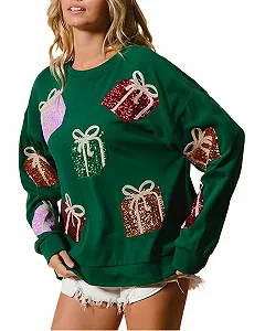 Жіночий Різдвяний Світшот SANSIWU Вільний Блискітки - Фото 1