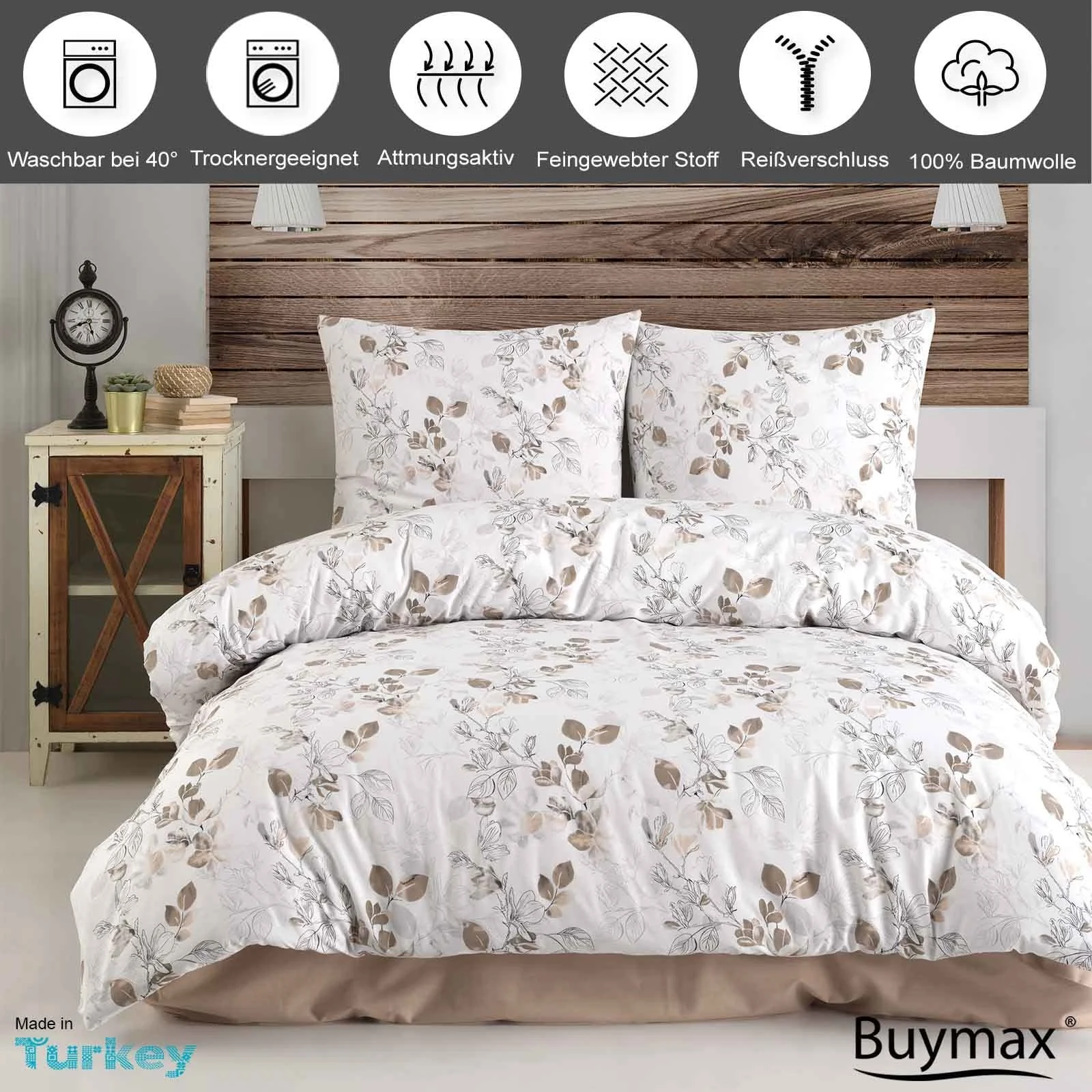 Комплект постельної білизни Buymax 4 предмети 135 x 200 см 80 x 80 см 100% бавовна Renforcé на блискавці, фото №2