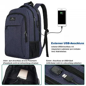 Рюкзак для ноутбука MATEIN 17.3" з USB антикрадій темно-синій synthetic.ua - Фото 1