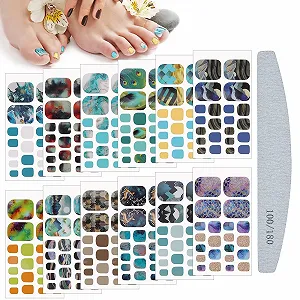 Наклейки для ногтей на ногах Kalolary Toenail Stickers 12 листов Мраморный дизайн с пилкой - Фото 1