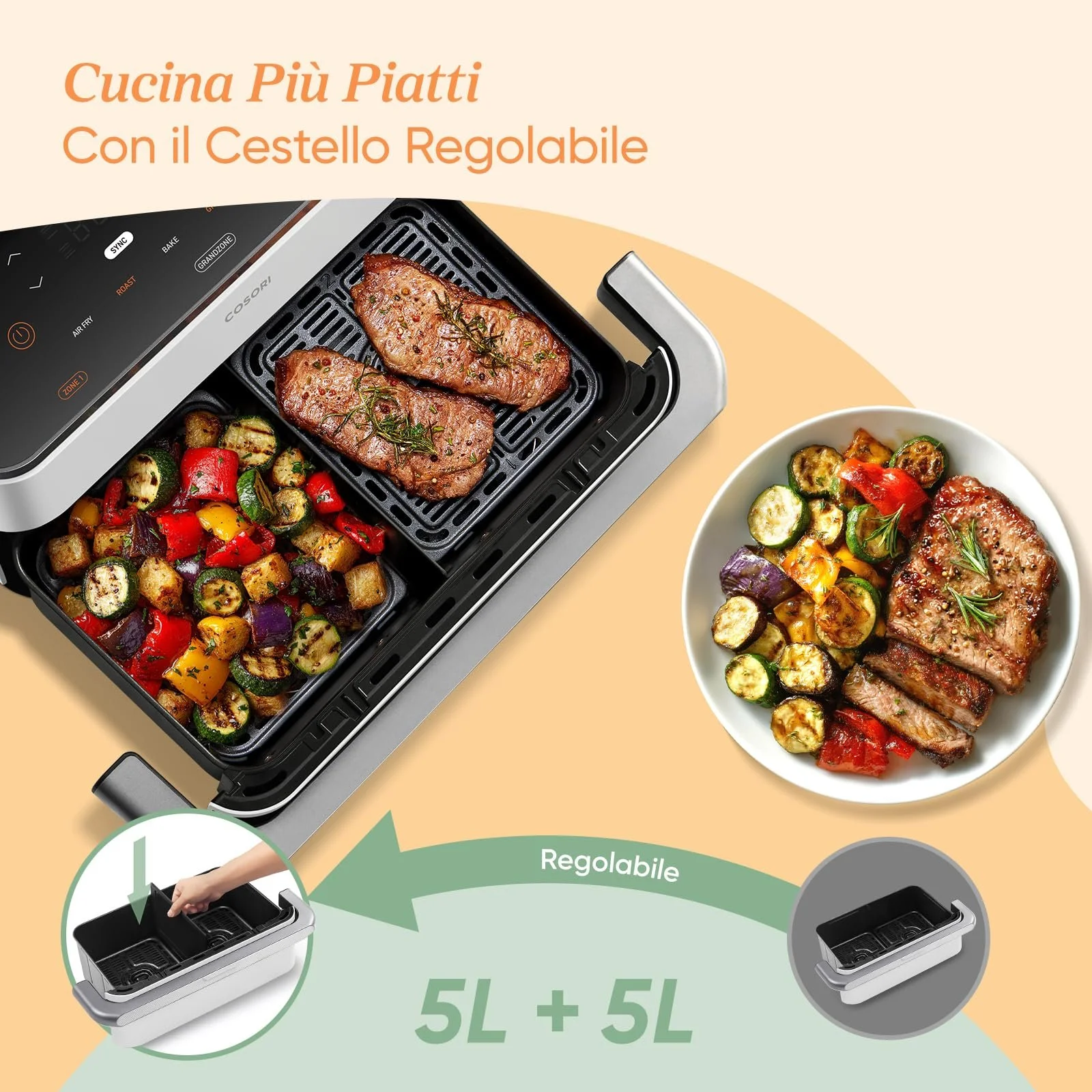Мультипіч COSORI Dual Blaze TwinFry 10 л 2 кошики по 5 л WiFi 2800 Вт біла, фото №3 Мультипіч COSORI Dual Blaze TwinFry 10 л 2 кошики по 5 л WiFi 2800 Вт біла, фото №3