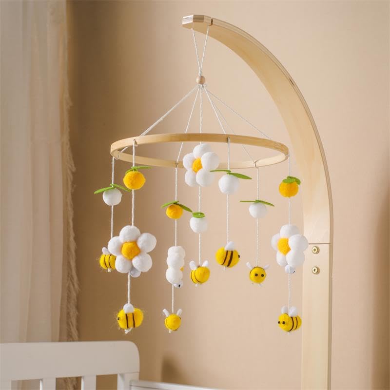 Мобиль Bee Blossom Baby Mobile Baby Bed, Mobile Changing Table, Mobile Baby Wooden Wind Chime, Mobile Baby Wind Chimes with Felt Balls, Baby Wind Chime Nursery Decoration, Newborn Gift Baby (розовый), фото №2