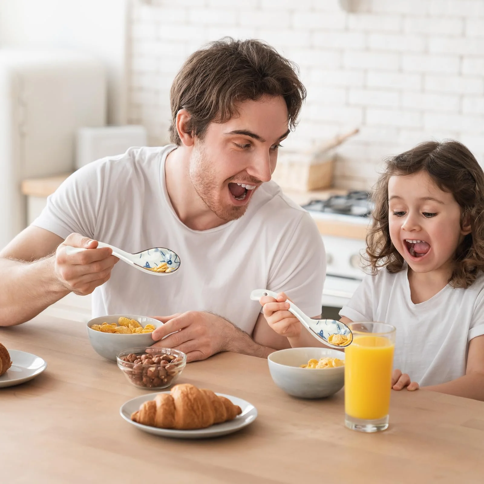 Ложка для азіатського супу Керамічна з довгою ручкою для рамену, рису, фо, вонтона, локшини, набір 4 шт, фото №3