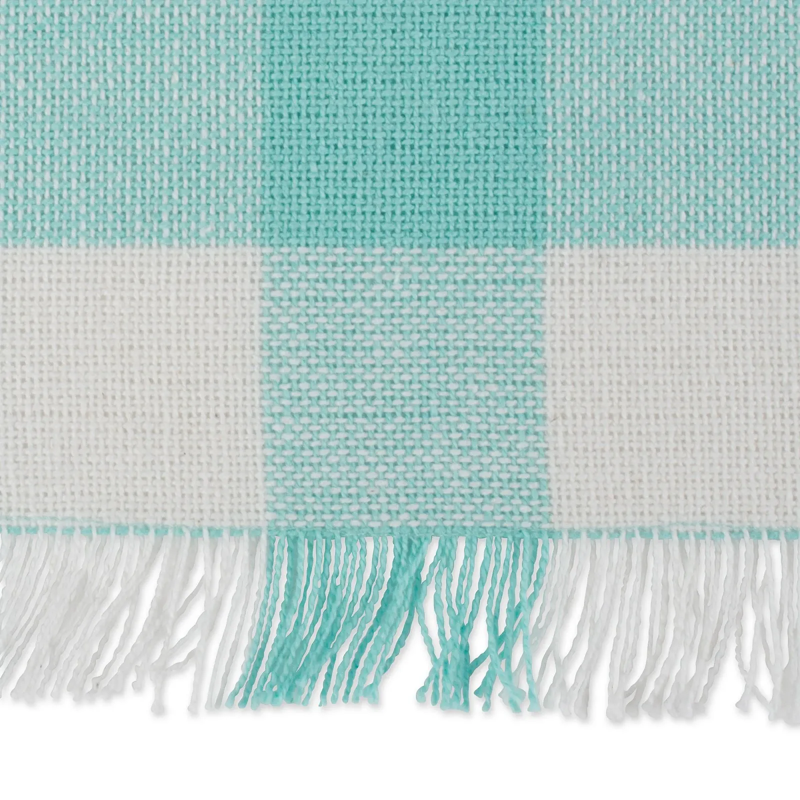 Ранер для столу DII Heavy Fringe Collection Checked Cotton 14 x 72 дюймів Aqua, фото №3 Ранер для столу DII Heavy Fringe Collection Checked Cotton 14 x 72 дюймів Aqua, фото №3