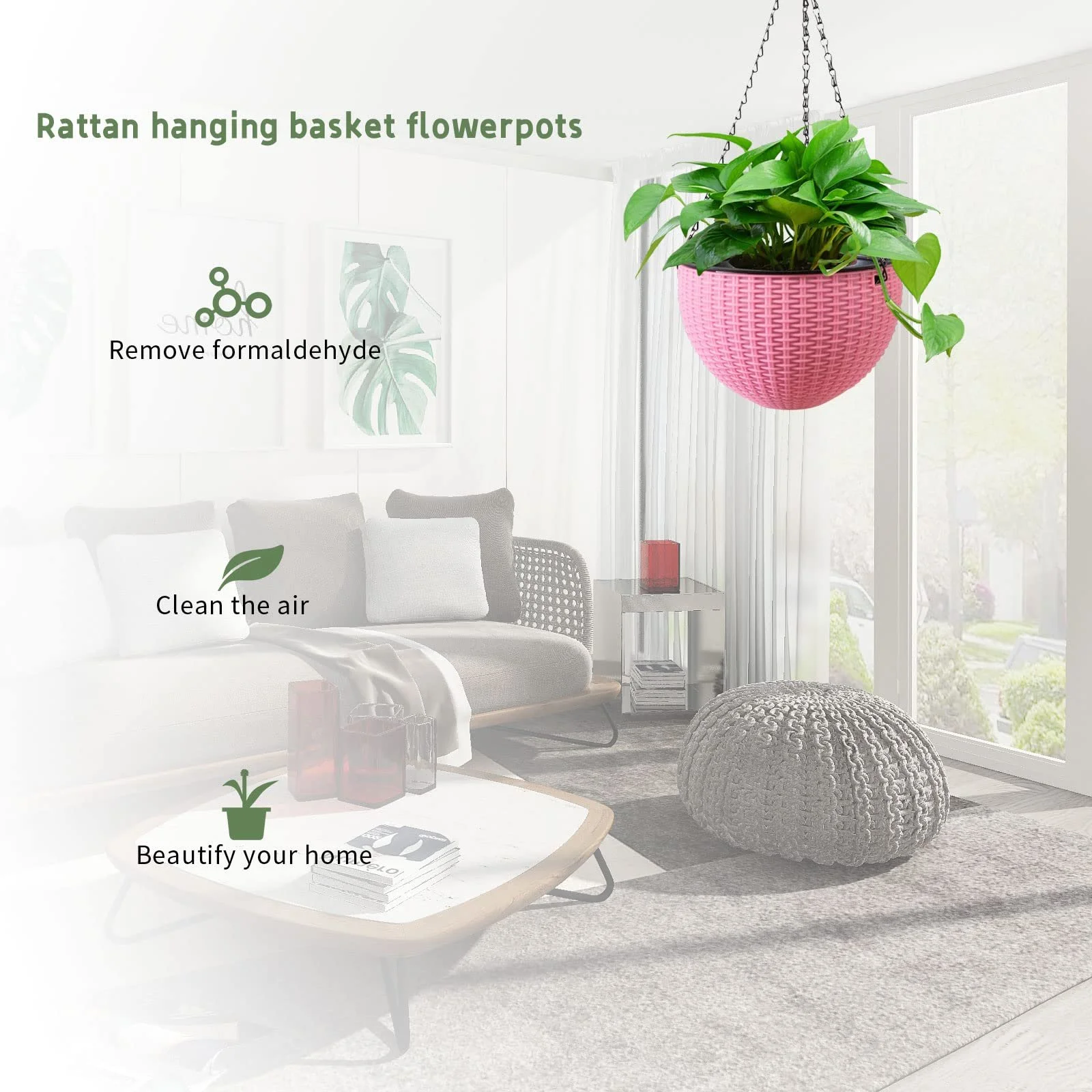 Підвісні горщики для квітів hifrom Набір 2 шт. 20 см Рожеві, фото №6