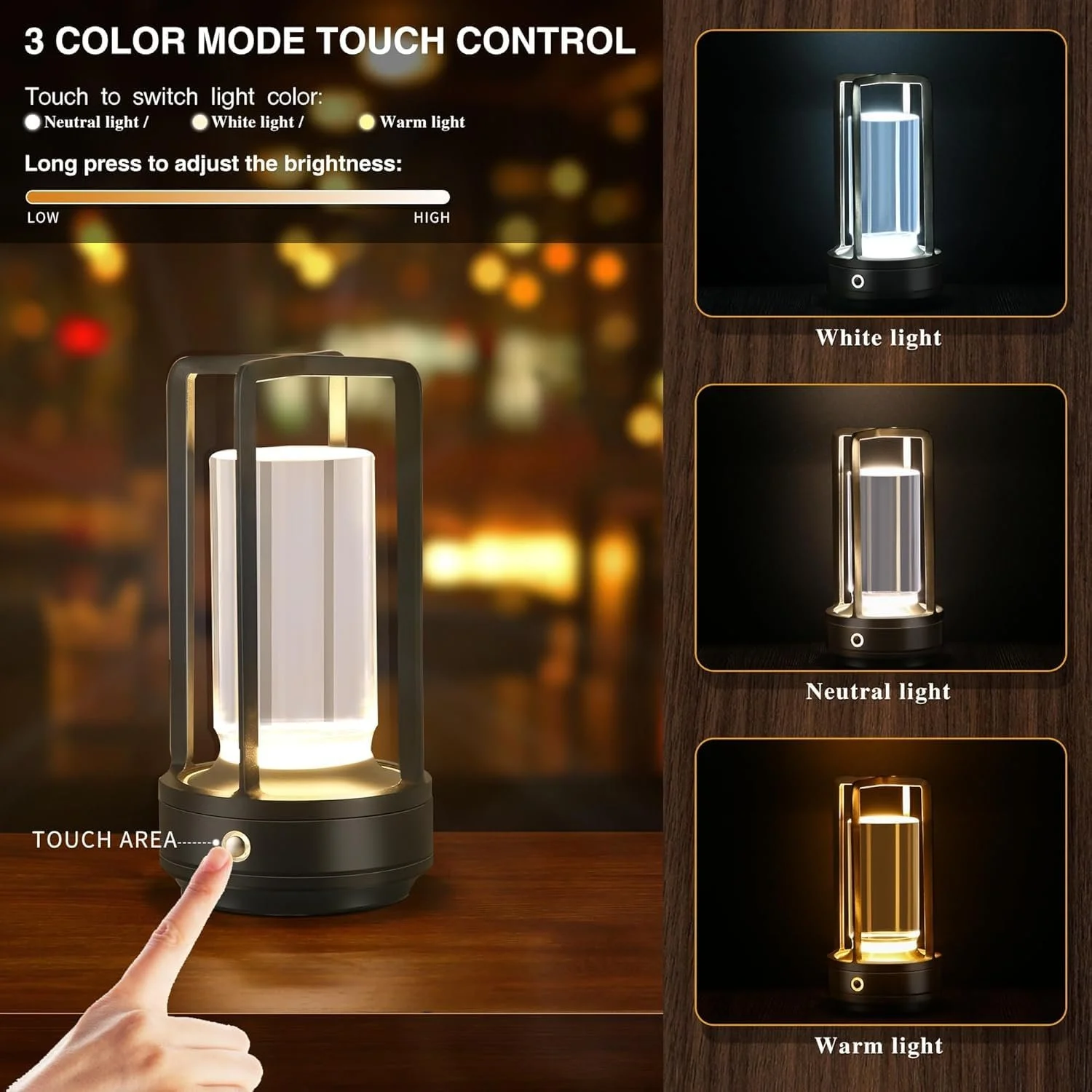 Настільна лампа LED Crystal Lantern Wireless Dimmable Touch USB-C, фото №2