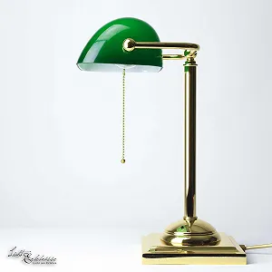 Настільна лампа Licht-Erlebnisse Banker Lamp латунь скло 24 карати Art Nouveau шнуровий вимикач E27 Зелено-золотистий synthetic.ua - Фото 1