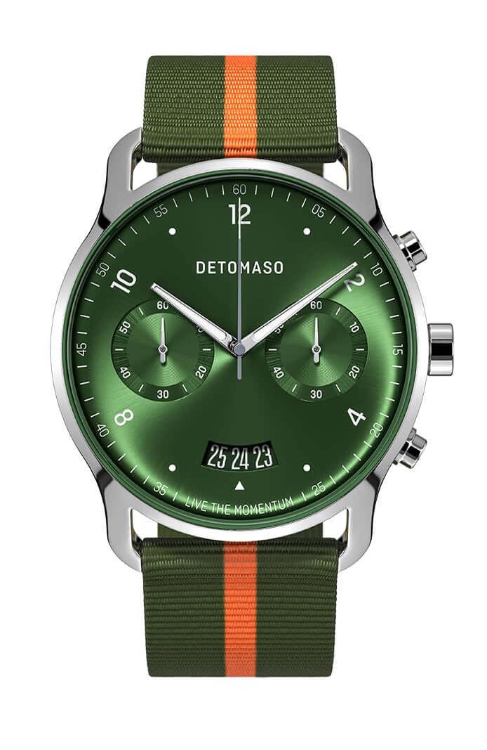 Годинник DeTomaso Sorpassso Chrono Le Silver Green Чоловічий Аналоговий Quartz Браслет із #tide Ocean Material® Оливково-помаранчевий сріблястий, фото №1 Годинник DeTomaso Sorpassso Chrono Le Silver Green Чоловічий Аналоговий Quartz Браслет із #tide Ocean Material® Оливково-помаранчевий сріблястий, фото №1