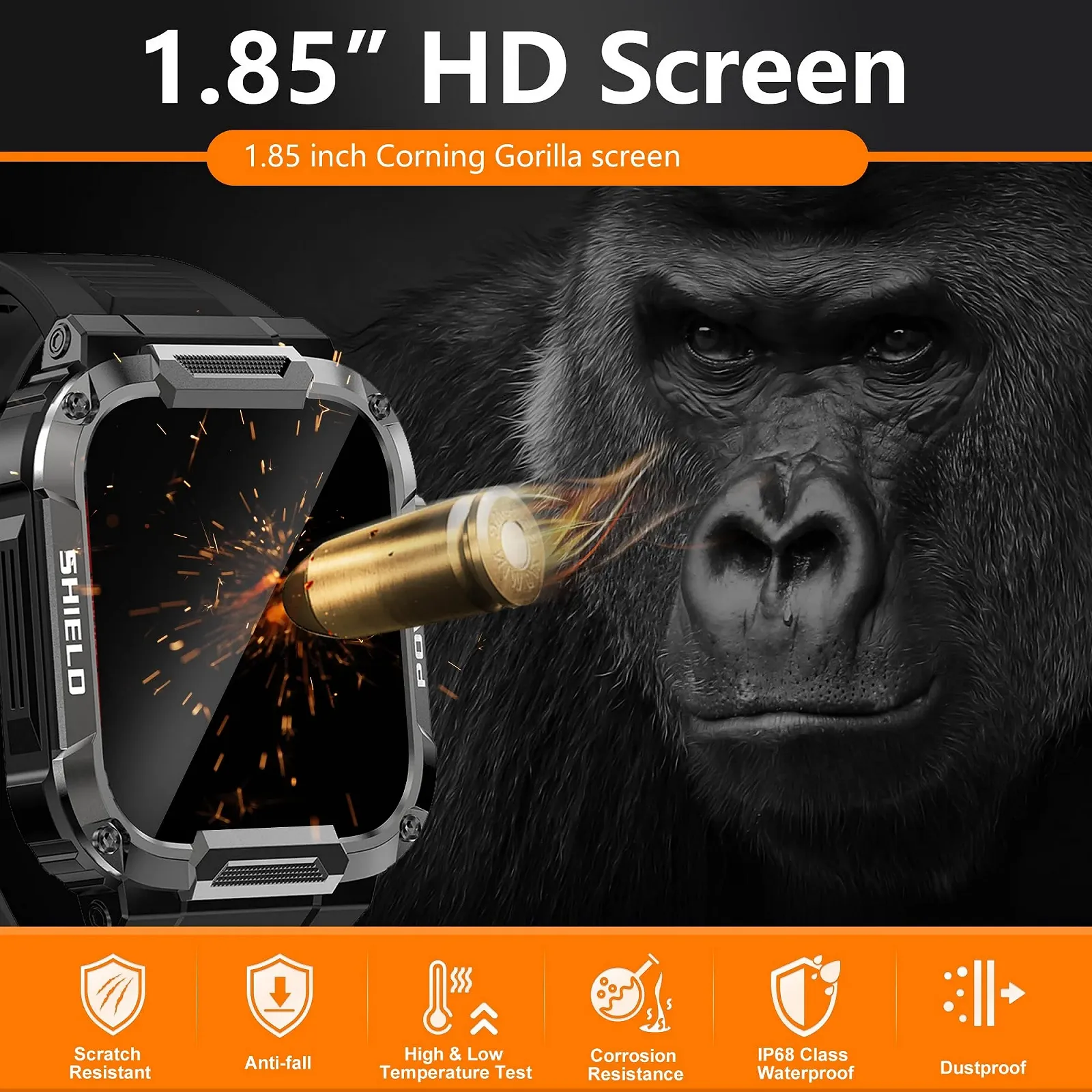 Смарт-годинник військовий Carneedi Чорний, фото №7