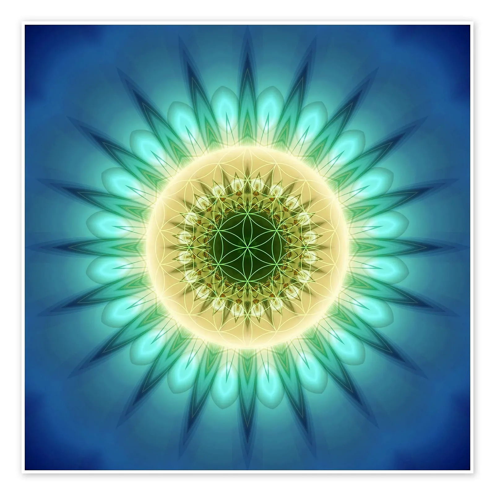 Постер-наклейка Mandala Blue Light Christine Bässler Квітка життя 40 x 40 см, фото №1