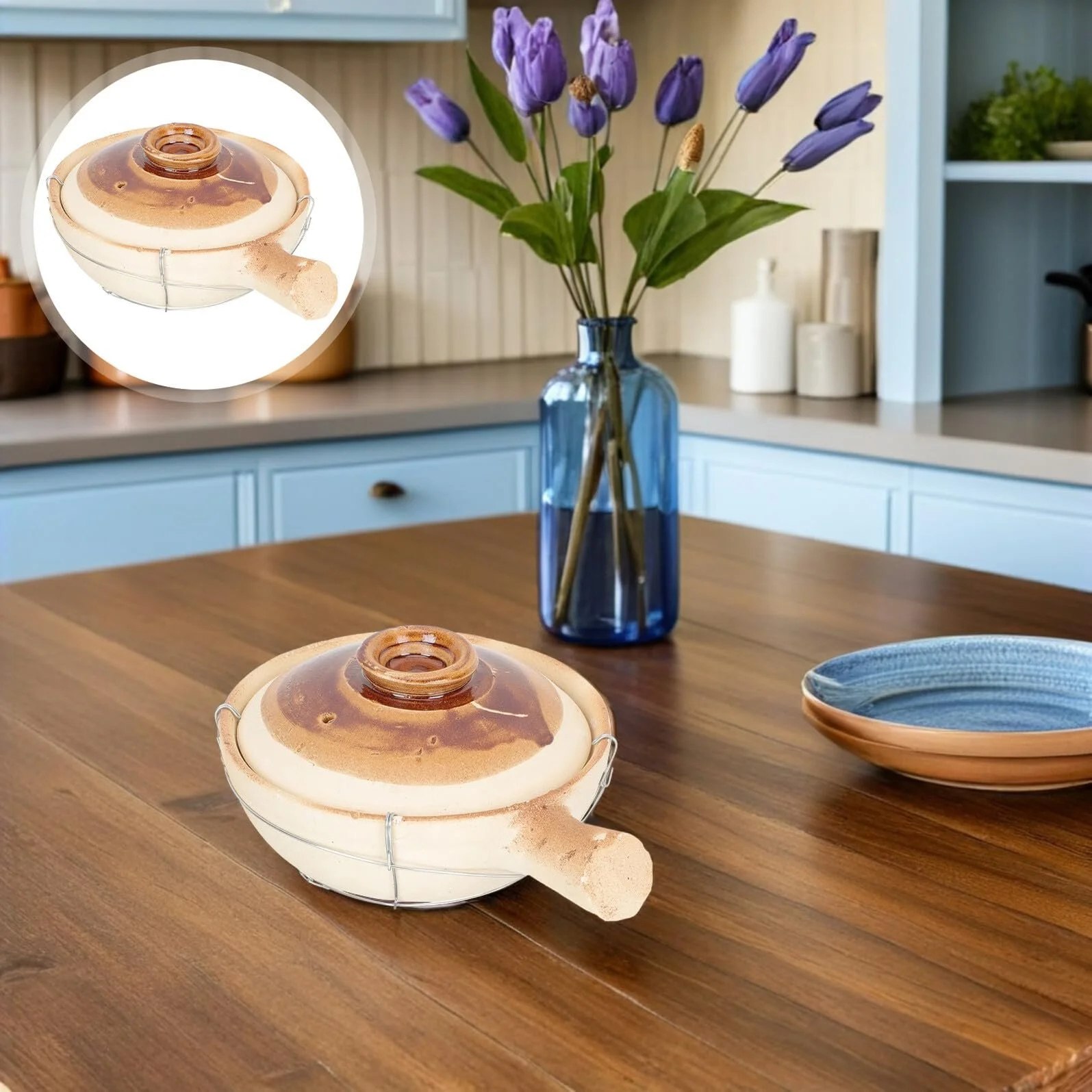 Кастрюля-кесероль керамическая 0.8 л с проволочной ручкой Белая, фото №8