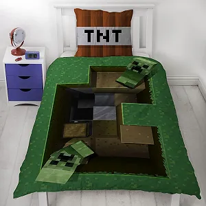 Постільна білизна Minecraft Двосторонній TNT Creeper Diamond Sword 2шт 135x200см Наволочка 80x80см бавовна - Фото 1