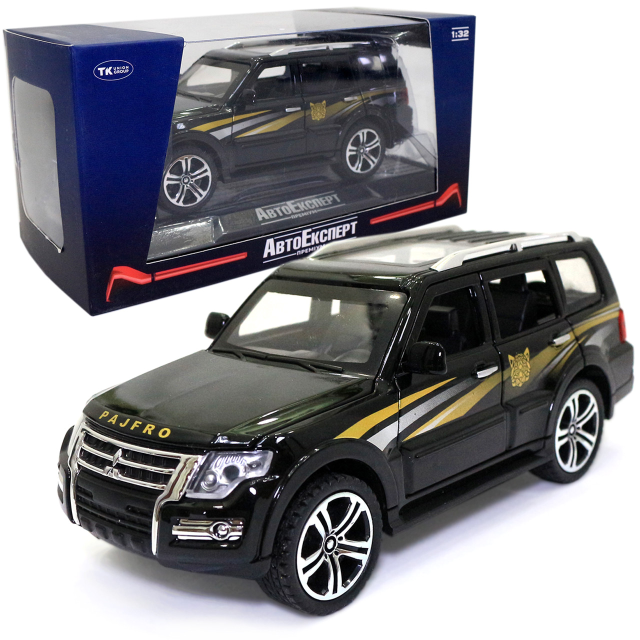 Машинка металлическая Mitsubishi Pajero AutoExpert Митсубиси Паджеро джип черный звук свет 16 см (GT-2156), фото №1