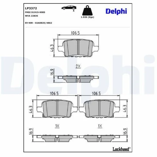 Комплект гальмівних колодок DELPHI LP3372 дискове гальмо для OPEL VAUXHALL, задня вісь, фото №3