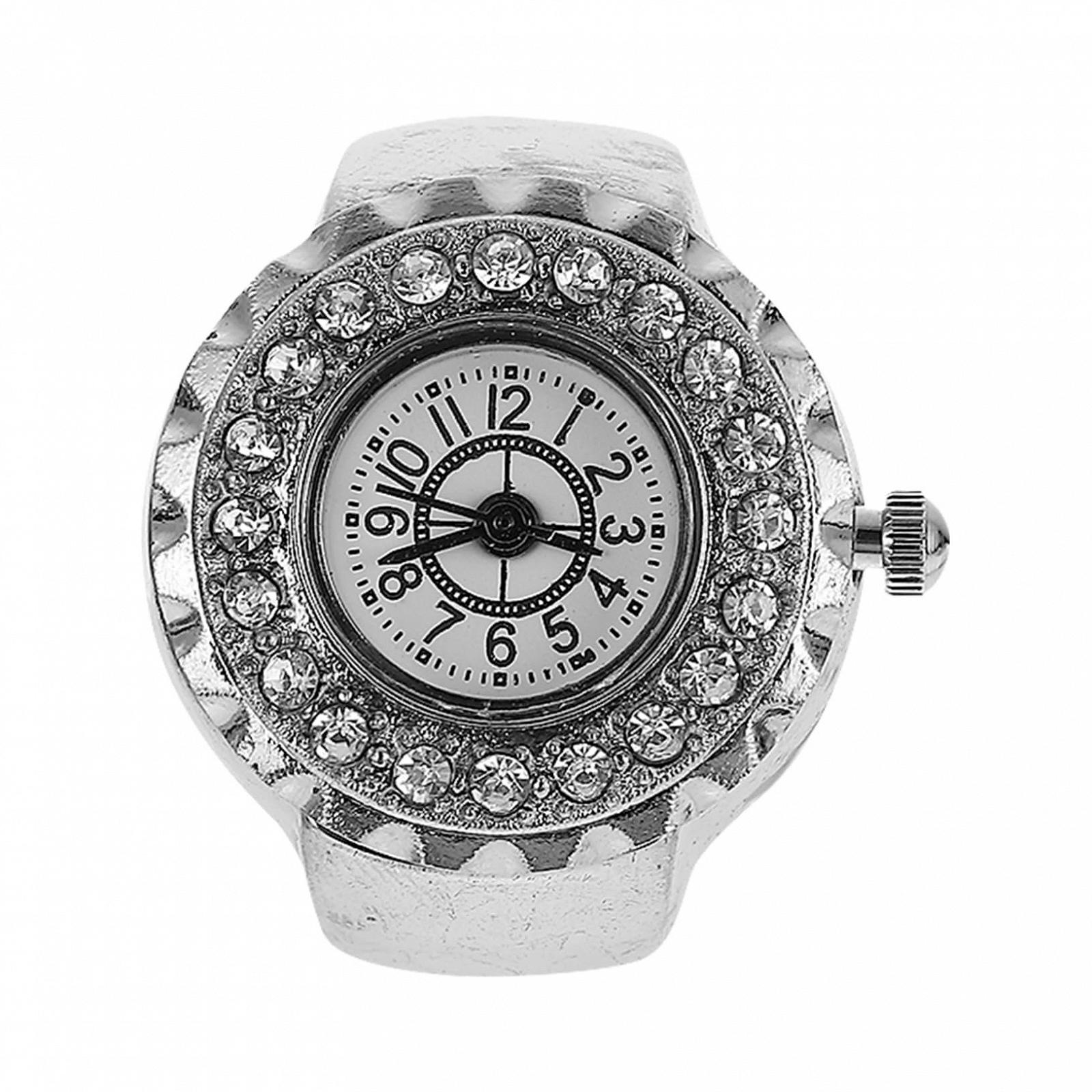 Часы-кольцо LIFKOME Модные кольца Ювелирные изделия на палец Кольцо-часы с бриллиантом Petite Silver для модного кольца Электронные часы цинковый сплав серебро, фото №1