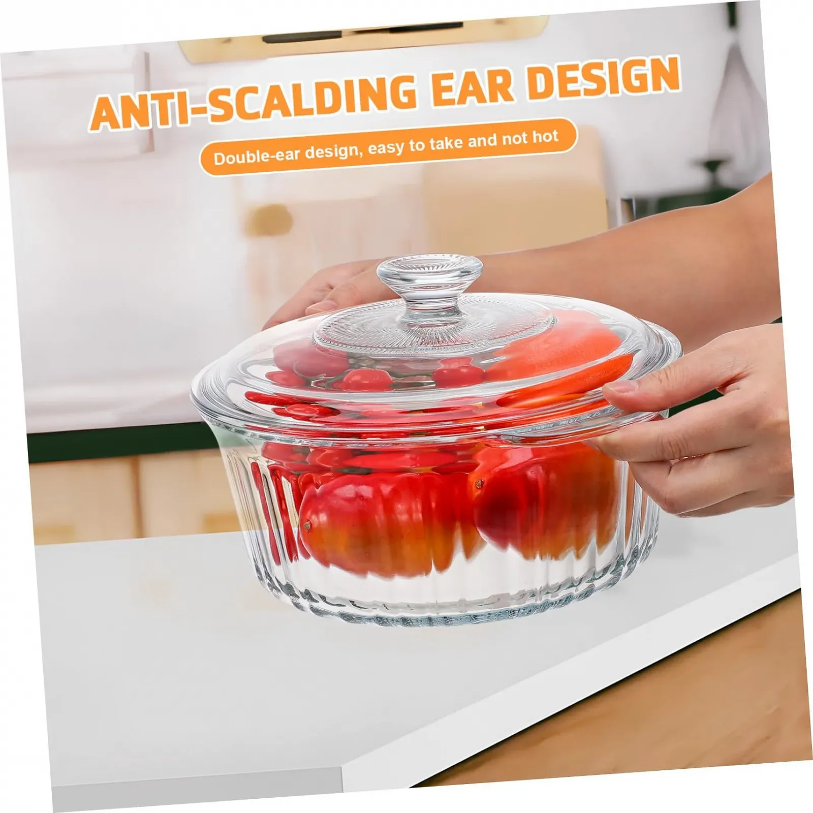 Форма для запекания SOIMISS круглая с крышкой боросиликатное стекло термостойкая прозрачная, фото №2