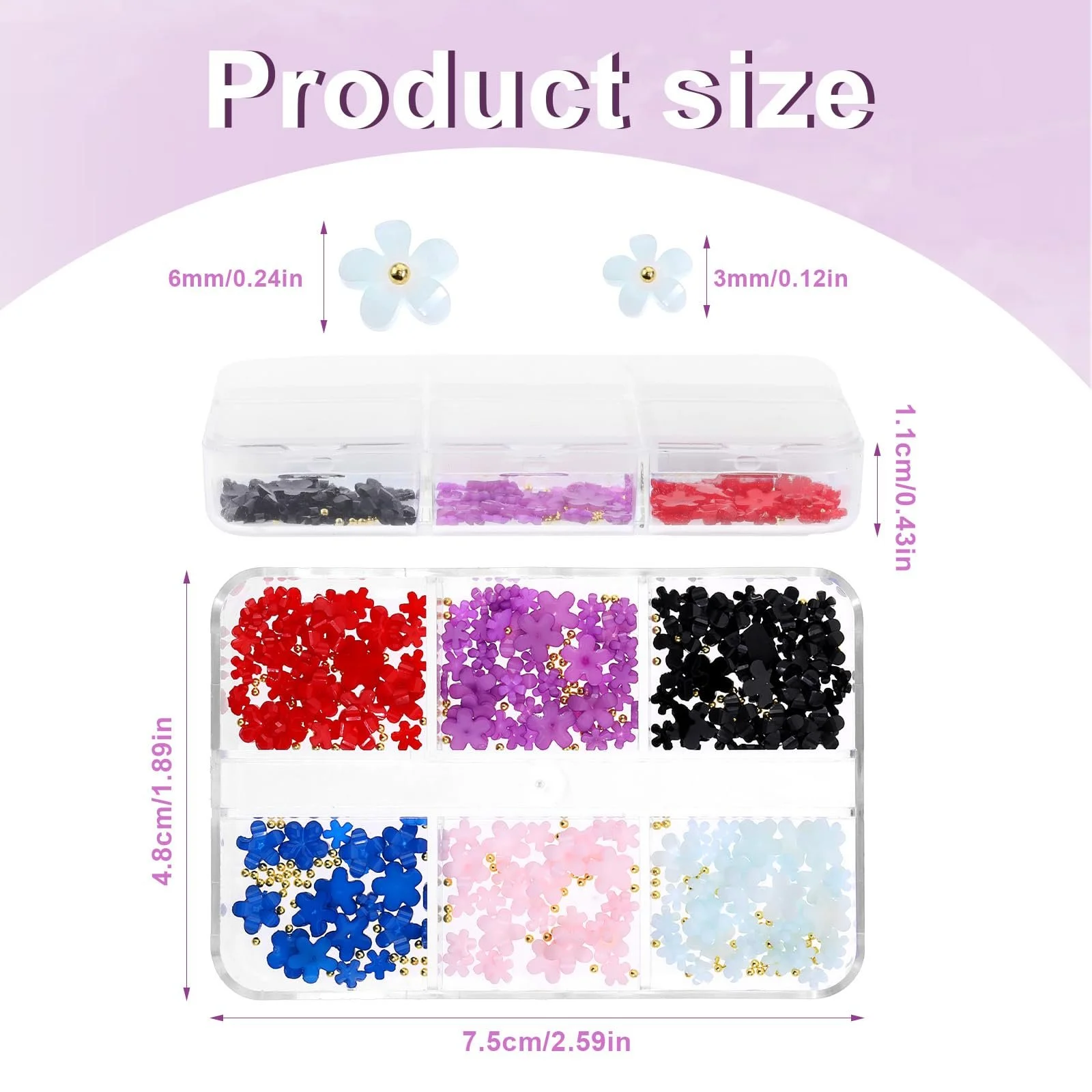 Цветок Украшения для ногтей с золотыми металлическими бусинами 6 цветов 3D акриловые цветы Стразы для DIY украшений для ногтей, фото №2