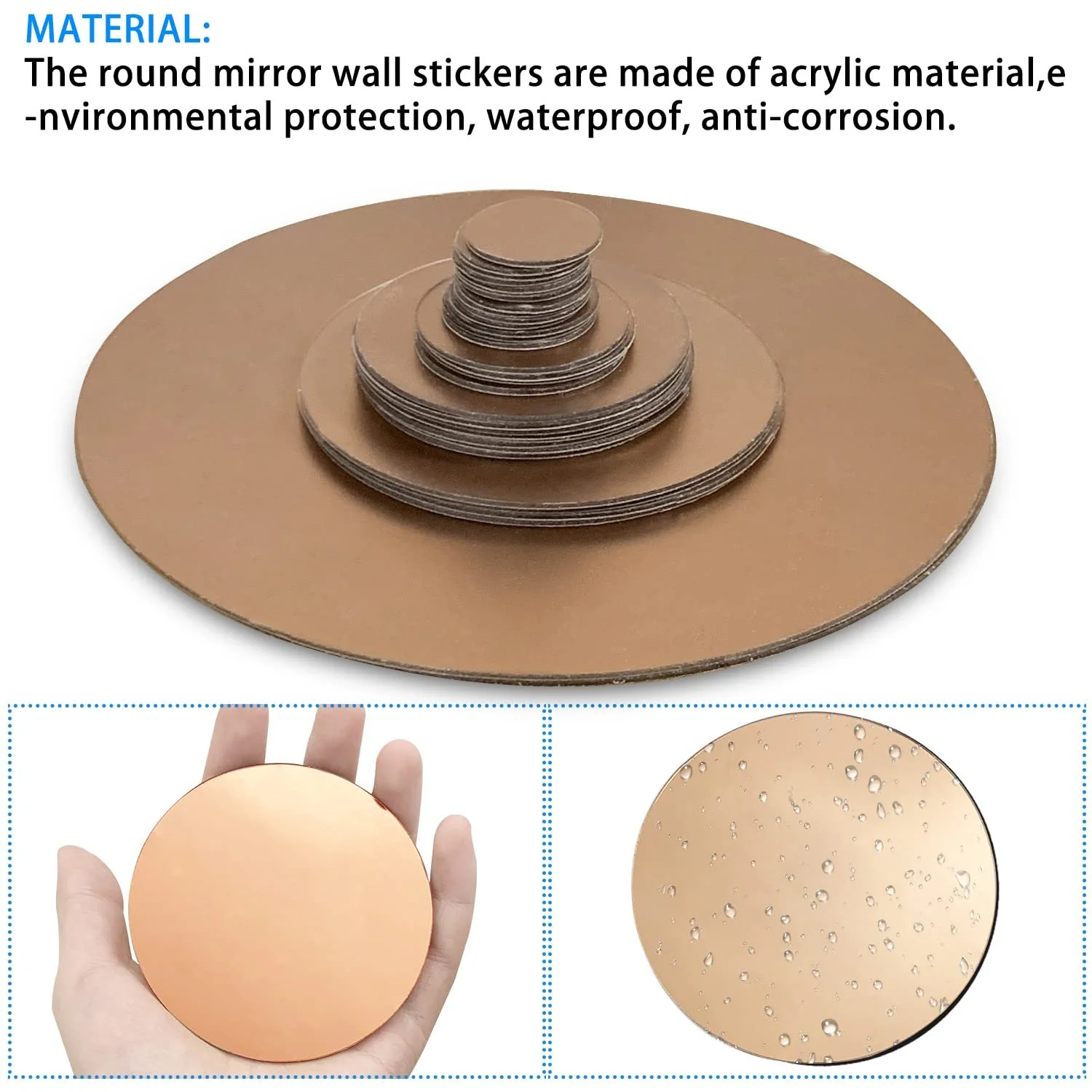 Наклейки на стіну Дзеркальні кола Акрилові 32 шт. Золотисте шампанське, фото №3